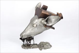Woodle.pewter deer with copper structure on top