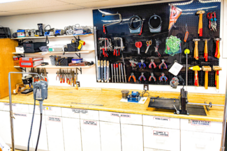 The tool wall in the Metalwerx studio classroom